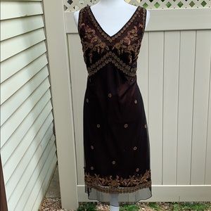 Marina Brown/ black overlay beaded dress.